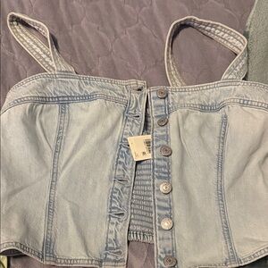 Levi's Light Blue Denim Button-Front Crop Top